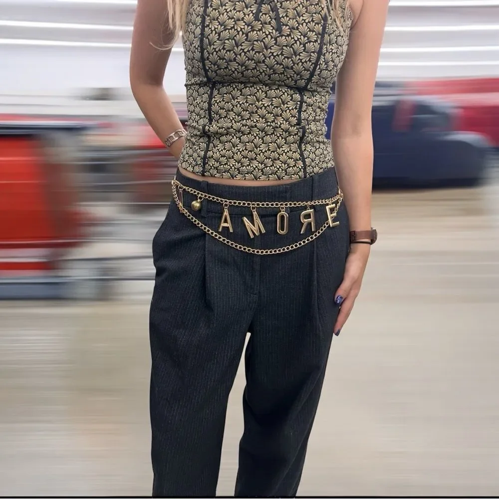 Gold-Tone AMORE Chain Letter Belt Adjustable Chic Accessories
